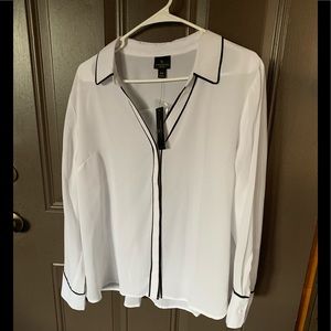 White Trimmed in Black Long Sleeve Dress Shirt